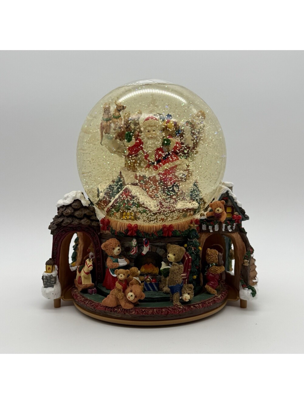 Kirkland Christmas Santa Musical Bears Water Snowglobe with Revolving Base VTG